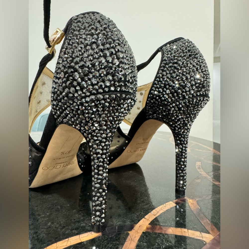Jimmy Choo Black Leondra Sandal with Swarovski Crystal Size 7.5 - Picture 2 of 7